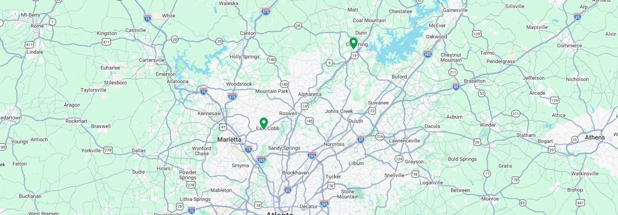 Map of Bear Mountain Painting service area across North Atlanta and surrounding Georgia communities